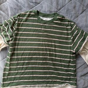 BDG Olive Striped Layered  Sleeve Tee